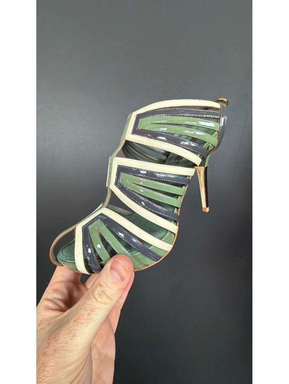 Louis Vuitton Green White Patent Strap Heels Size 38